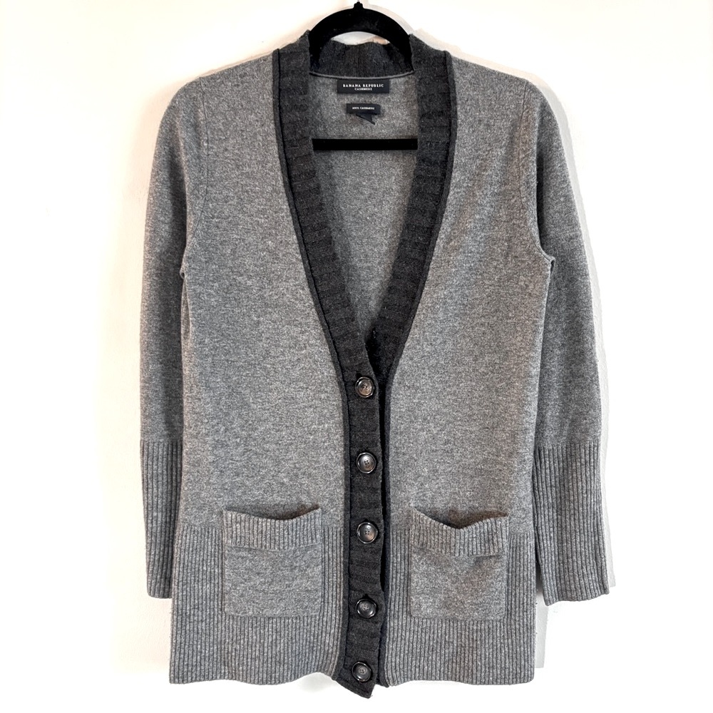 BR BANANA REPUBLIC I S 100% Cashmere Button-Up Cardigan I two tone grey